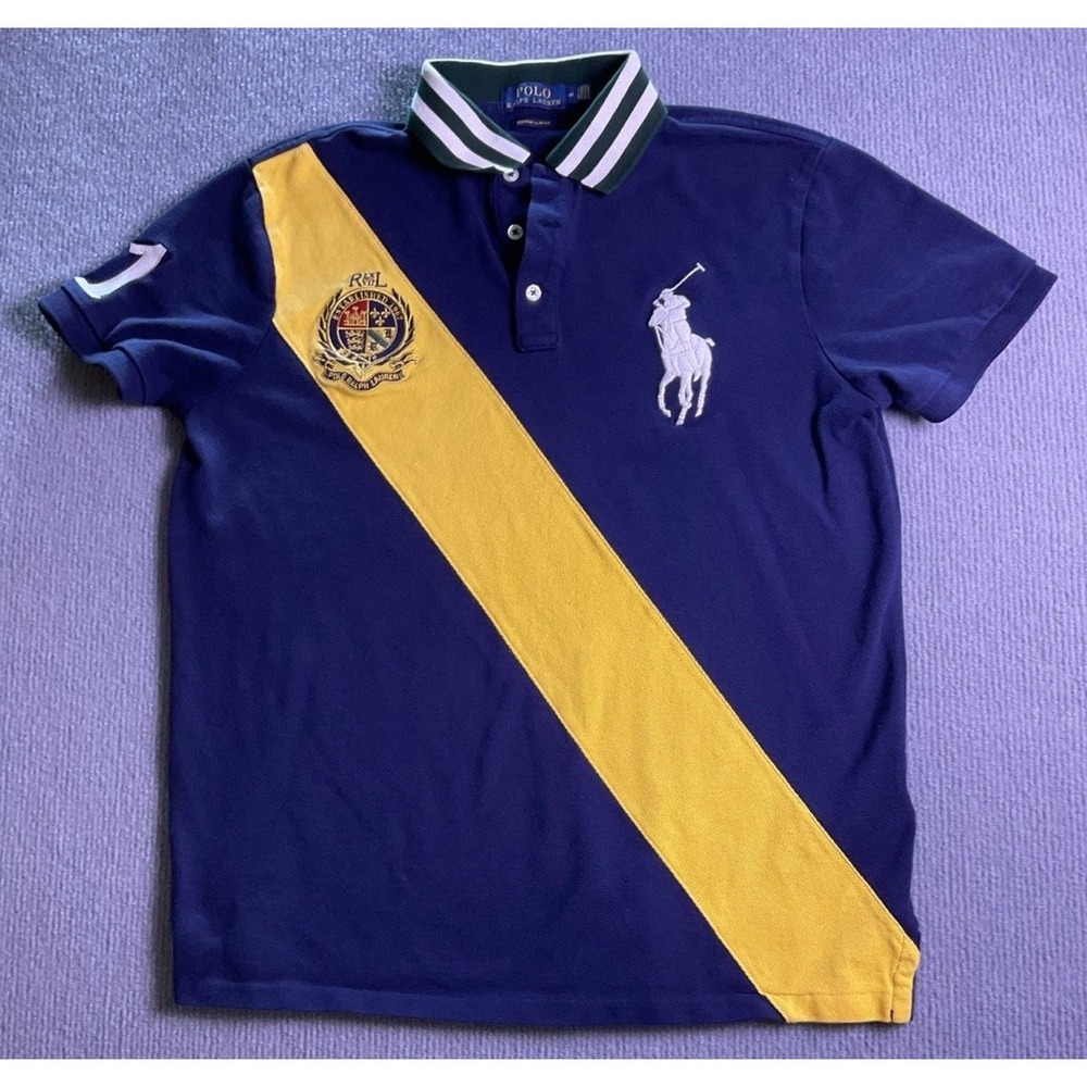 Polo Ralph Lauren Shirt Mens Medium Big Pony Crest Short Sleeve Navy Blue Polo